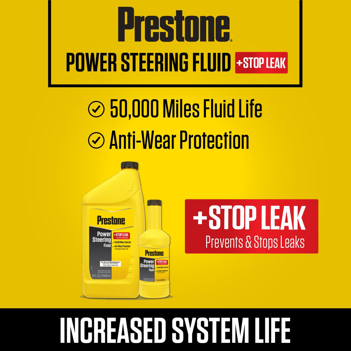 Prestone Power Steering Fluid + Stop Leak 32oz | AS263Y-12