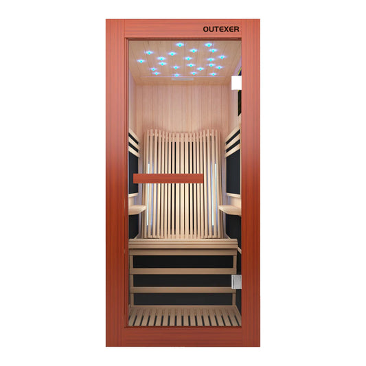 Outexer HK6 Indoor 1-Person Infrared Sauna with Ergonomic Backrest