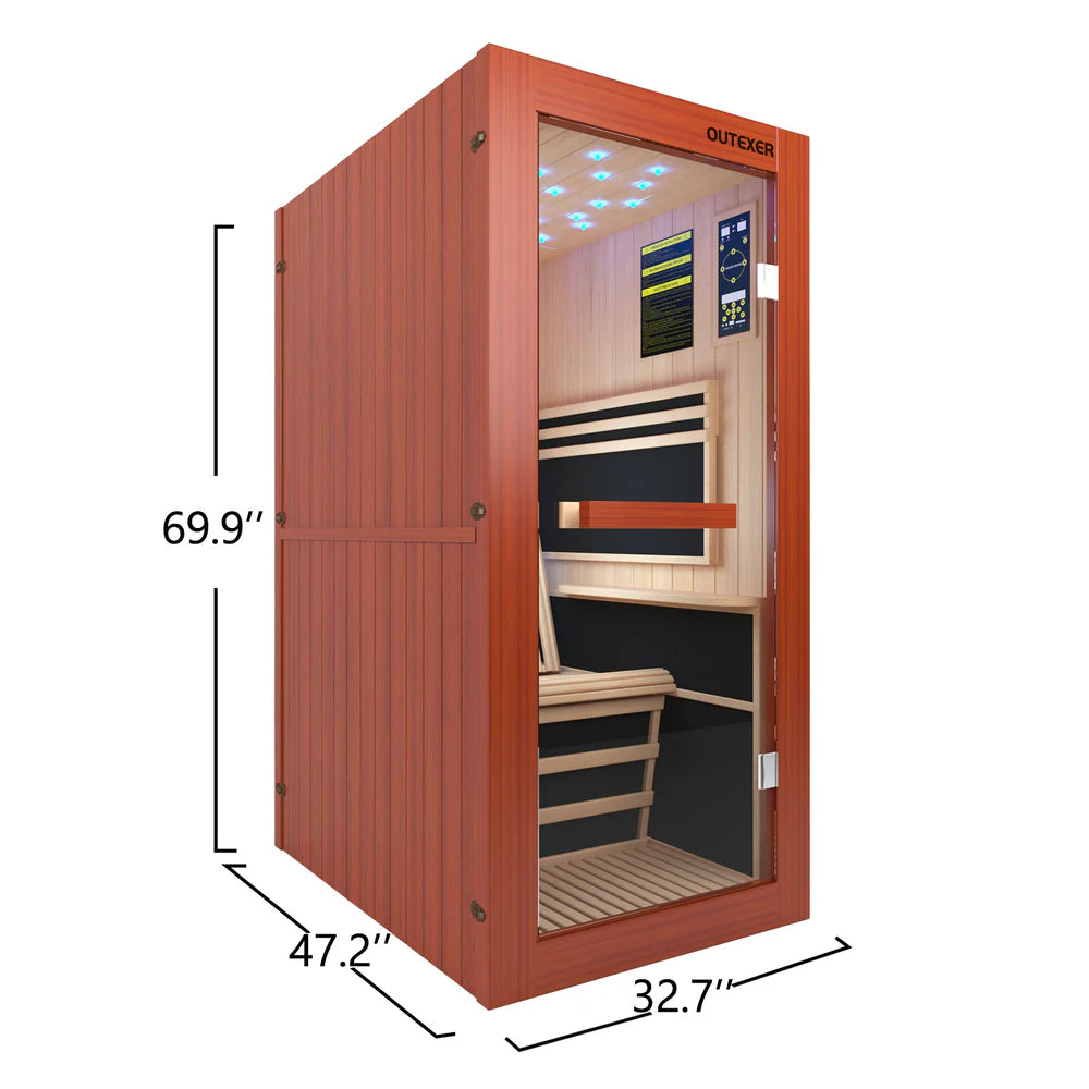Outexer HK6 Indoor 1-Person Infrared Sauna with Ergonomic Backrest