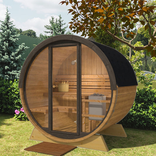 Outdoor Sauna Barrel 2-6 Person Solid Wood House with Electric Stove Steam Luxury Sauna Outdoor Room for Home Garden Spa