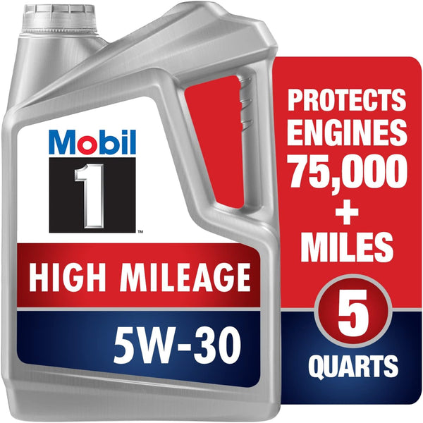 Mobil 1 High Mileage Full Synthetic Motor Oil 0W-20, 5 Quart