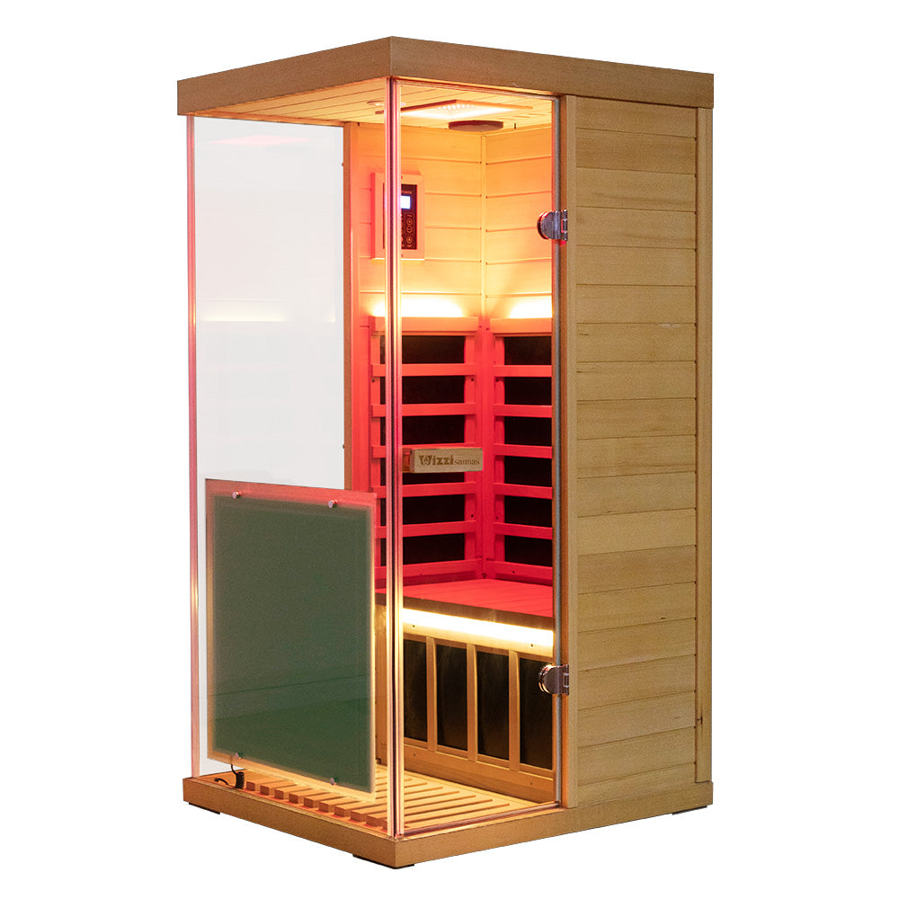 Wizzisaunas 909MX Mini 1-Person Infrared Sauna with Triple-Panel Glass – Indoor Home Sauna