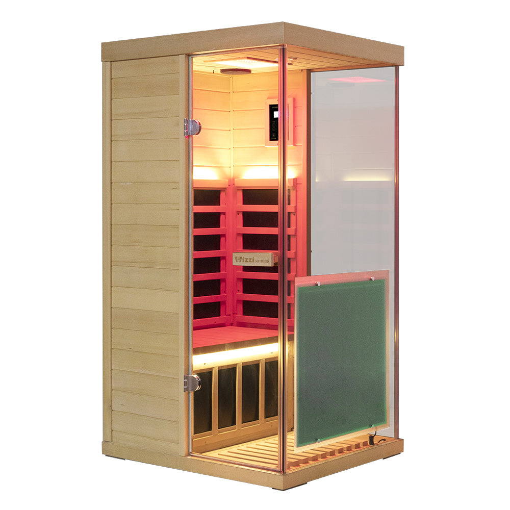 Wizzisaunas 909MX Mini 1-Person Infrared Sauna with Triple-Panel Glass – Indoor Home Sauna