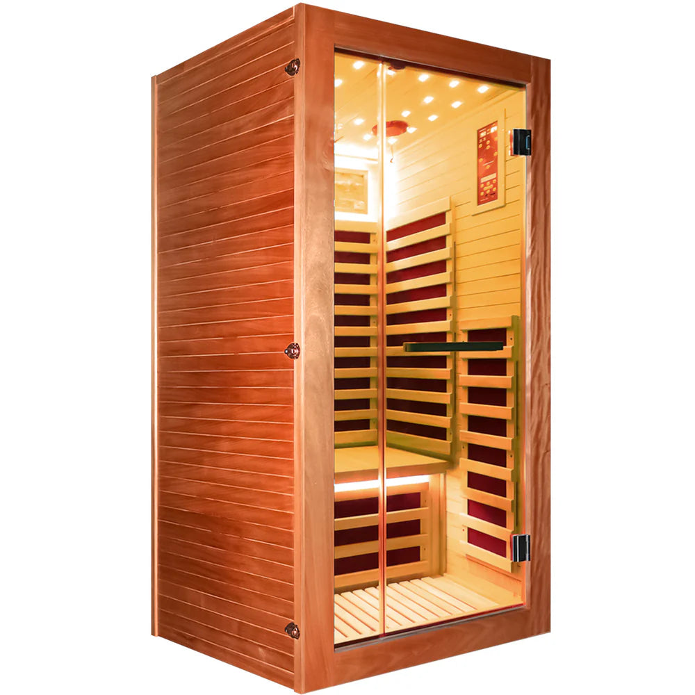 Outexer HF1 Indoor 1-Person Infrared Sauna | Colorful Lights & Bluetooth Audio