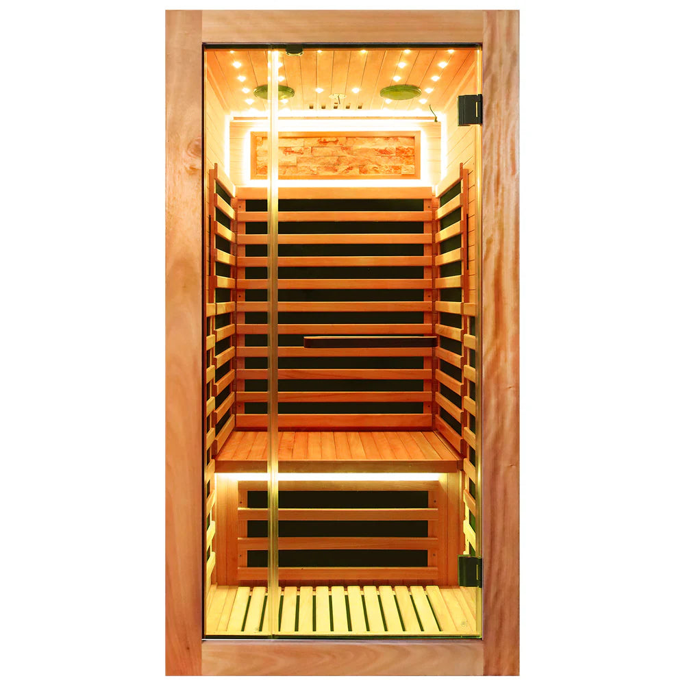 Outexer HF1 Indoor 1-Person Infrared Sauna | Colorful Lights & Bluetooth Audio